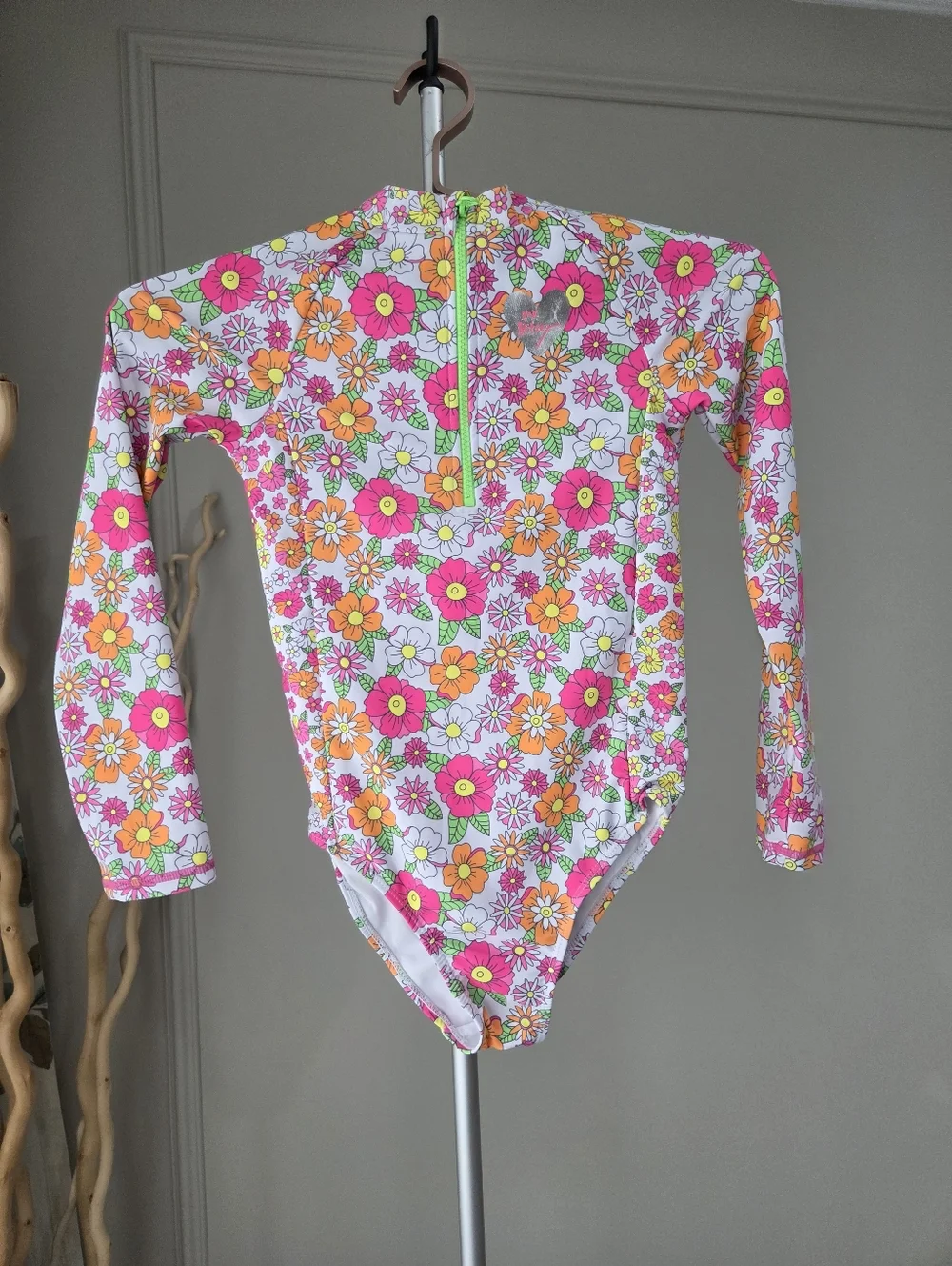 Betsey Johnson Girls' Long Sleeve Floral Rash Guard Swimsuit -Sz.14